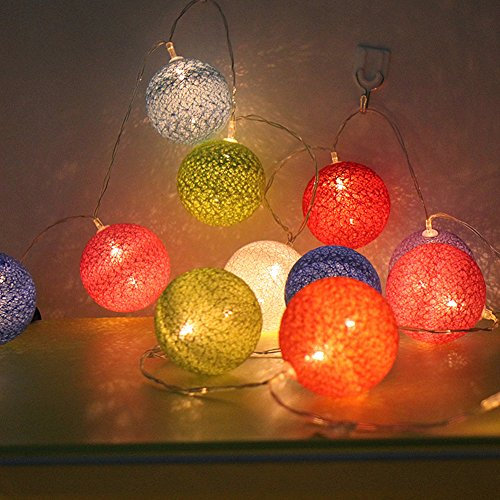 Morbuy Guirlande Lumineuse Boules, Piles Décoration Intérieur 20 LED Coton Boule Chaîne Lumièr pour Fête Noël Halloween Mariage Chambre Romantique Décor (3.3M / 20 Boule lumière, Arc en Ciel Coloré)