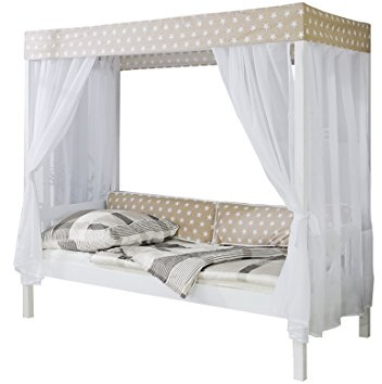 Himmelbett Massivholz Kiefer inkl.Tüll-Set Braun Weiß