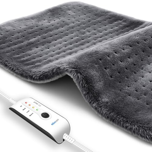 Boncare® Small Heating Pad for Neck and Shoulders and Back with Auto Off & 4 Temperature Settings, Fast Heat up Instant Comfort and Ultra Soft Velvet Plush Machine Washable (Gray, 11x20)