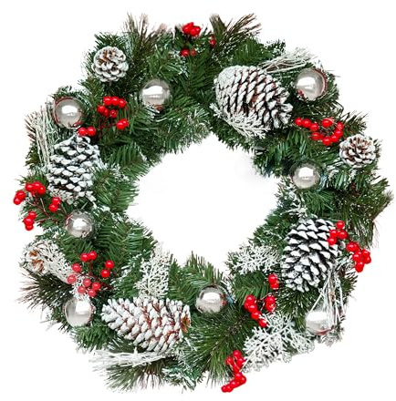 Garden Mile Large 50cm Christmas Wreath Snow Covered Artificial Pine Hanging Door Decoration for Front Door Outdoor Xmas Home Décor Festive Wreath Display