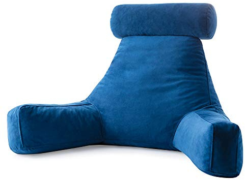 Linenspa Lesekissen mit zerkleinertem Memory-Schaum, Rückenkissen zum Sitzen im Bett, Lesen, Spielen, Fernsehen, Stuhlkissen mit Armen, Wohnheim-Essentials, Marineblau