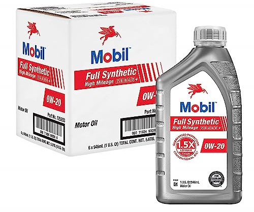 Mobil Full Synthetic High Mileage Motor Oil 0W-20, 1 Quart (6-pack)