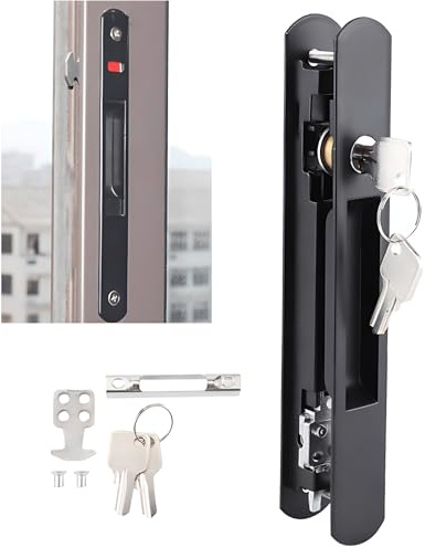 Cerradura de puerta de seguridad, cerradura de gancho de ventana de puerta corredera puerta móvil moderna Cerradura de cerradura de doble cara para el hogar hotel, protege l