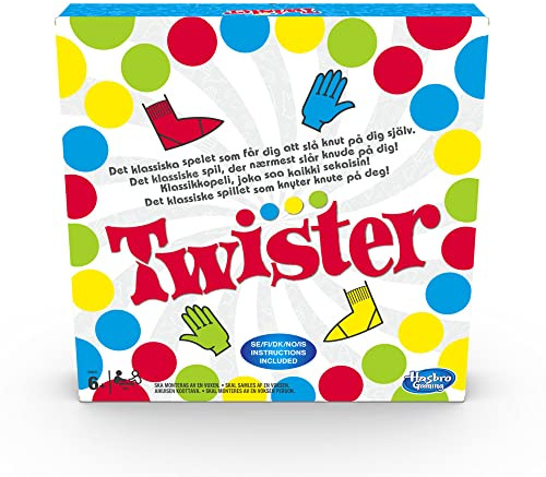 Hasbro Gaming TWISTER UTMANAR BARNEN: Spelet Twister utmanar spelare att placera sina händer och fötter på olika platser på mattan utan att ramla