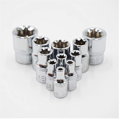 Claral 1/4 3/8 Herramientas de reparación de la estrella Juego de dados de Femal E Tipo de sockets Llave Cabeza E4 E5 E6 E7 E8 E10 E12 E14 E16 E18 E20 Auto Claral