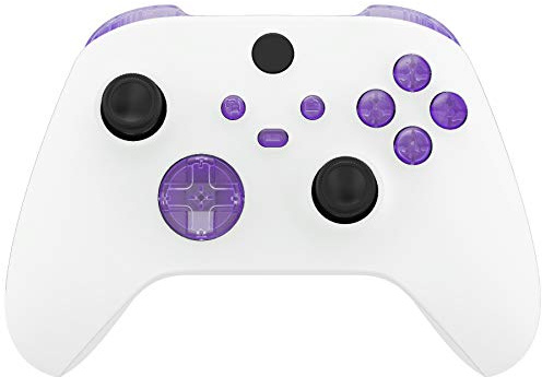 eXtremeRate Boutons de Remplacement pour Xbox Series X/S Manette, LB RB LT RT Triggers Bumpers D-Pad ABXY Start Back Sync Share Boutons pour Xbox Series S/X Manette Violet Transparent