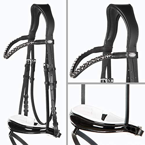 Heinick-Reitsport Trense anatomisch Competition Schwarz Weiß Lack ~ Glow-Ash ~ Warmblut