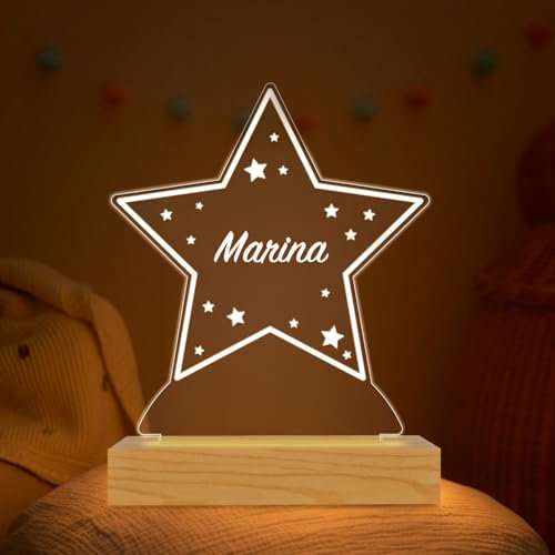 Transparent Gift Lámpara Personalizada con Nombre Estrella. Luz LED Quitamiedos. Luz Nocturna Infantil Mesita de Noche. Regalos Originales y Personalizados para Cumpleaños. Regalos para Niños y Niñas