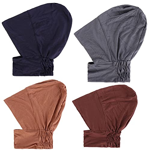 JDYaoYing Muslimische Innenkappen, Stretch-Turban, Haube, Unterschal, volle Abdeckung, Hijab, Halstuch, Kopfbedeckung, 4 Stück