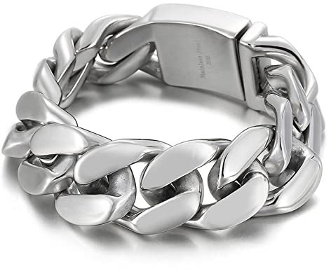 Bishilin Armbänder Edelstahl 20.5CM, Herren Armband Panzerarmband Breit 20MM mit Steckschließe Freundschaftsarmband Armband Charms Silber