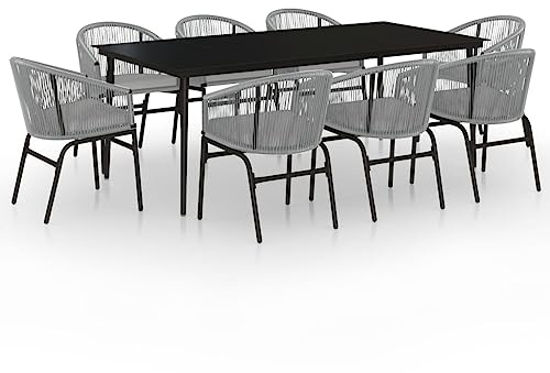 Gecheer 9-TLG. Garten Essgruppe 8 Personen, Sitzgruppe 8+1, Tisch mit Glas-Tischplatte & Stühle mit Sitzkissen, UV- und witterungsbeständig Gartenmöbel Set