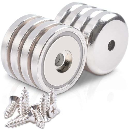 MIN CI 8 Stück Neodym Magnet Groß, 50kg(110lbs) Magnete Stark Neodym Magnete mit Loch 36x7mm Starke Magneten Schrauben für Magnettafel Küche Werkzeuge Schlüssel Topfmagnet