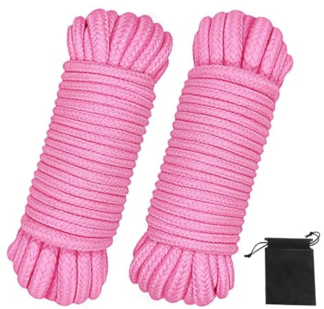 picoggo Soft Cotton Rope Multipurpose Durable Long Rope 10m Length 8mm Thick Tying Rope Macrame Cord DIY Rope (2 Pack, Pink+Pink)