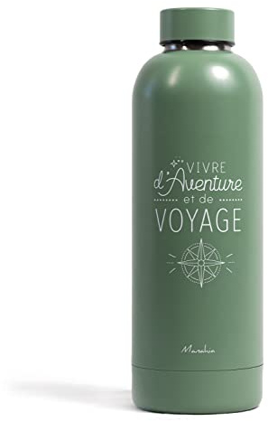 Manahia - Gourde Vivre d’aventure et de voyage - Idée Cadeau Homme & Femme | Bouteille isotherme ami baroudeur - Boîte cadeau kraft - Anniversaire, Noël & Saint-Valentin - Sport, voyage, bureau