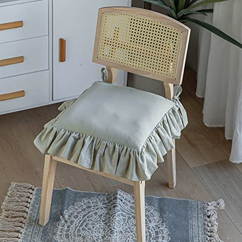 ZYFAB Rüschen Stuhlkissen mit Krawatten Elegant Vintage Baumwolle Stuhlauflagen Weich Baumwollfüllung Sitzkissen für Bauernhaus Home,Grün,37 * 37cm