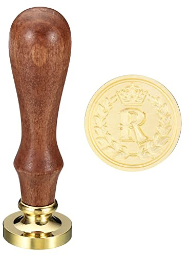PATIKIL Alphabet R Wachs Siegel Stempel Initiale Buchstabe Siegel Wachs Stempel Klassisch Retro Abnehmbarer Messingkopf Hölzerne Handgriff für Umschlag Einladungskarten Stil 4