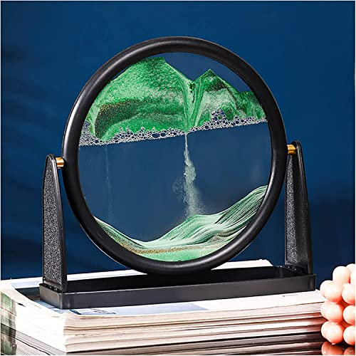 Image d'art de sable dynamique, image d'art de sable en mouvement ronde, ornements de peinture de sables mouvants 3D, peinture de sable qui coule 3D sablier rond en verre sablier, paysages de sable en