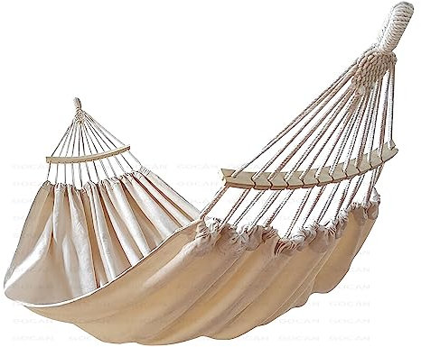 GOCAN Hängematte 2 Personen 220x150cm Gesamtlänge 330cm Last 300kg Leinwand-Baumwoll-Hängematte Outdoor für Garten Indoor Kinder Balkon Rot Mit abnehmbarem Spreizstab