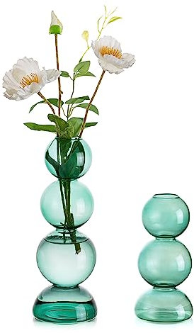 Hewory Kleine Vase für Tischdeko: Grün Bubble Vase Glas, Modern Deko Aesthetic Klein, Mini Set Kleine Glasvasen Rund Kugelvase für Wohnzimmer Hochzeit Room Decor