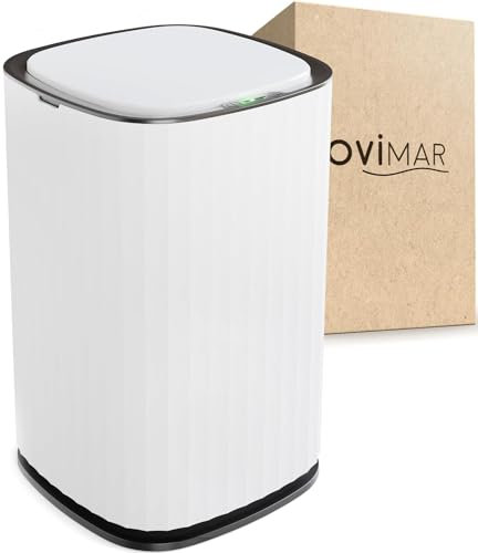 ovimar Svaneke secchio da bagno a sensore | bianco | bidone per rifiuti a sensore | bidone ovale per cosmetici | secchio con coperchio | 10l (litri) | anche come bidone per pannolini