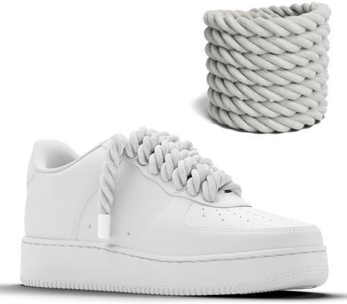 Chunky Laces Cordones de cuerda blanca, 10 mm de grosor, 160 cm de longitud, ideales para zapatillas Air Force 1, zapatos deportivos AF, accesorios personalizados, cordones de algodón grueso natural,