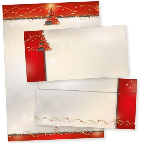 Avantgarde 25 Sets Weihnachtsbriefpapier A4 | Briefpapier DIN A4 90 g/qm, Briefpapier Weihnachten, Briefumschläge DIN lang ohne Fenster mit Haftklebestreifen