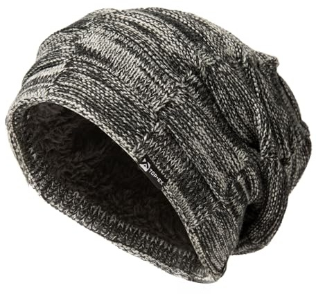 TOP-EX XL/XXL Wintermütze Herren Damen Warm Fleece Strickbeanie für große Köpfe Schwarz-Weiß