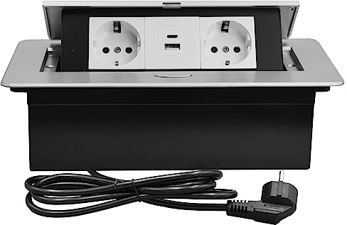 CHENGPI Multiprise encastrée avec 2 prises - Prise escamotable avec USB + type C PD18W - Multiprise peu encombrante pour cuisine, bureau et plan de travail