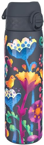 ION8 Vakuumisolierte Edelstahl-Trinkflasche, 500 ml, Auslaufsicher, Einhandöffnung, Sichere Verriegelung, Spülmaschinenfest, Tragegriff, Leicht zu Reinigen, Langlebig & Kratzfest, Helles Blumenmuster