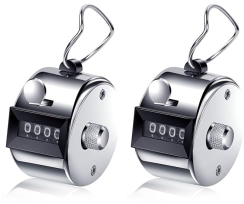 ALEEIK Handzähler 2 Stücke Hand Zähler Mechanischer Klickzähler Fingerzähler Metall Zähler Klicker Counter Counter 4-Stelliger Zähler für Golf Zählen Stricken