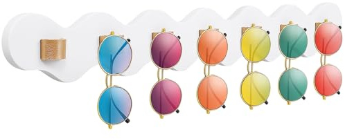 ONUEMP Wandmontage Brillenhalter, Brillenregal Schwarz, Holz Brillen Aufhänger, Brillenaufbewahrung Brillenständer, Leder Brillenhalter zum Aufhängen, Geschenke für frauen männer (Hellweiß)