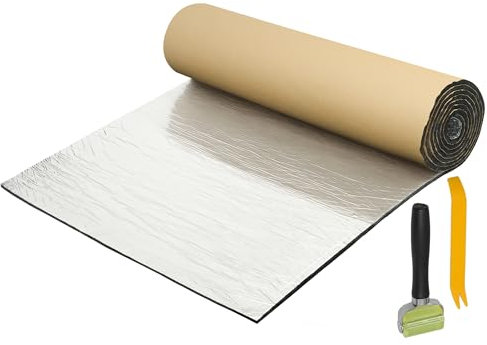 QUARKZMAN 1 Ensemble De 394Mil 10Mm 32.29Sqft Tapis D'Insonorisation Pour Voiture Avec Outil De Démontage Du Rouleau En Mousse À Feuille D'Aluminium Pour Capot D'Aile 118.11X39.37