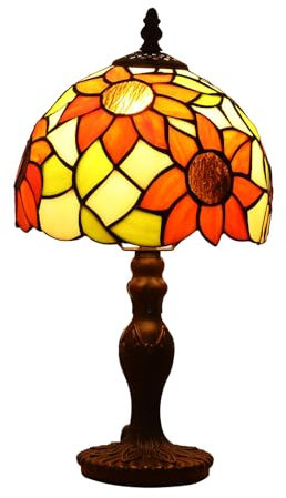 FUMAT Lámpara Tiffany, Lámpara de mesa retro vintage, coloreado pantalla de vidrio, perfecta para salón, dormitorio, estudio, estantería de libros, escritorio, mesilla de noche