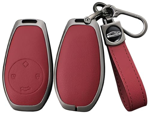 ontto Étui de clé de voiture - Convient pour Leapmotor T03 S01 C11 C01 - Alliage de zinc - Cuir - Télécommande - Porte-clés - Accessoires de voiture - 4 boutons - A - Rouge