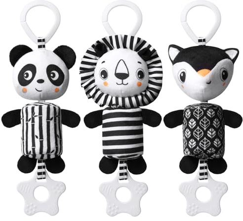 Aolso Giocattoli per Passeggino, Giocattoli A Sonaglio da Appendere, Giocattolo per Bambini Ad Alto Contrasto, Forma Animale, Educativo di Peluche per Neonato, Regalo per Bambini Neonato, Leone