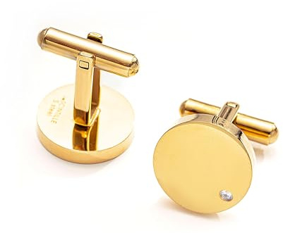 inSCINTILLE Gemelli Camicia Uomo in Acciaio Inossidabile, Confezione Regalo Inclusa, Gemelli Uomo per Cerimonie (Oro Tondo Zircone)