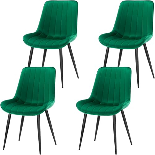 FRUOGO Esszimmerstühle 4er Set,Samt Polesterstuhl,Robuste Metallbeine,Modernes Streifendesign für Esszimmer,Wohnzimmer,Küche,Lounge,Grün