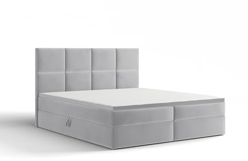 Extrasen Bett Boxspringbett 140x200 cm Polsterbett Mit 2 Matratzen 2 Bettkasten Stauraum Bettgestell Doppelbett Stoffbett Kopfteil Schmutzabweisend BARO Hellgrau
