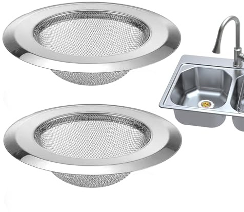 Recogedor de pelo para baño, filtro de drenaje | Colador de fregadero de cocina de acero inoxidable | 2 coladores de fregadero de borde ancho grande, colador de fregadero de cocina de acero inoxidable