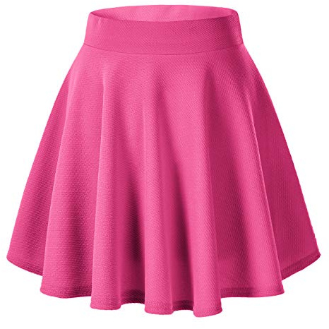 Kvinnors vardagliga stretchiga midja utsvängda minikjolar elegant A-linje dra på skater-kjol, Rosa, L