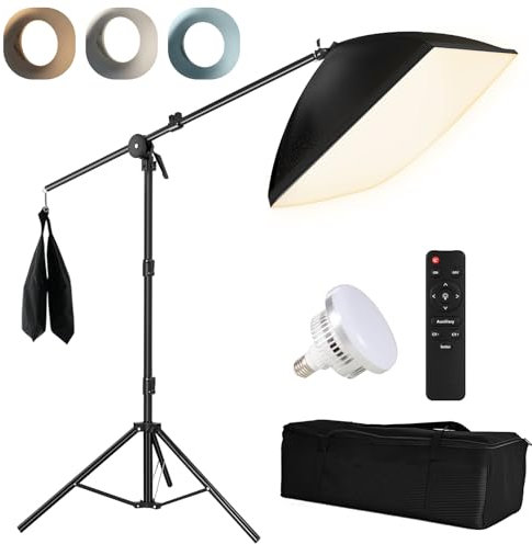 Niceveedi, scatola luminosa 50 x 70 cm, kit di illuminazione fotografica con treppiede da 203 cm e asta da 150 cm, Softbox video 85 W con lampadina 2700 K-6500 K, per la registrazione video (1-Pack)