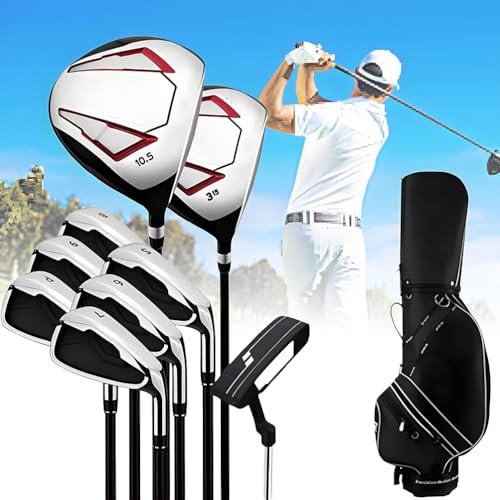 Golfklubbor komplett set, 9 delar golfklubbor för män för höger hand, trästav 1/3, strykjärn 5/6/7/8/9/P, och putter, med golfbag, för män golfare utomhussporter carbon rod