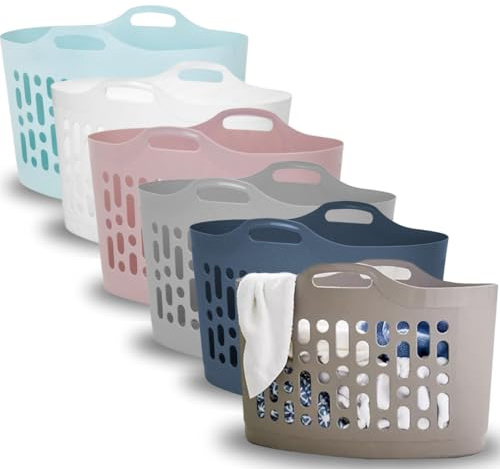 ARUUJ - 50L Flexible Laundry Basket - Clothes Washing Basket - Lightweight Storage Bucket - Easy Carry Flexi Basket - Plastic Basket With Carry Handles - Laundry Storage Hamper - Assorted Color (1)