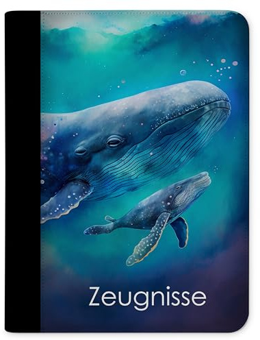 CreaDesign Zeugnismappe A4 für Kinder – Wal – Dokumentenmappe mit 10 Klarsichthüllen
