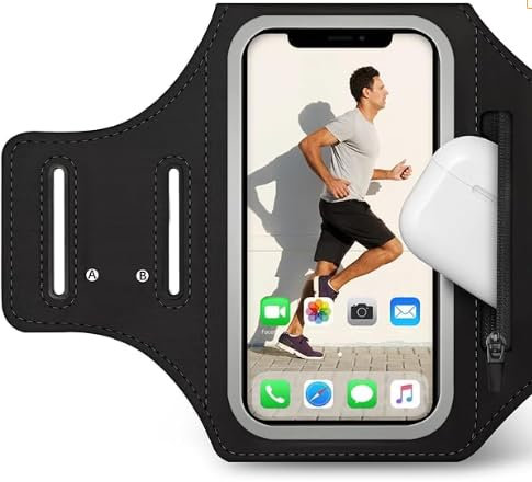 Bracciale Sportivo con Tasca per Auricolari, PortaCellulare per iPhone 15 Pro Max/14/13/12/11, Galaxy S24 Ultra/S23/S22, Xiaomi, Huawei, Google Pixel (fino a 6,8) – Nero