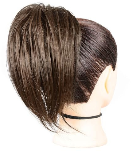 GWAWG hårstycke hårförlängningar hårknut hästsvans förlängning, rak syntetisk hårdel, kort hästsvans-bröd, hårsmycke enkel scrunchie för kvinnor (8 l)