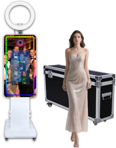 Miroir magique avec lumière de remplissage et écran tactile Mini PC intégré, lumière RVB et partage pour événement, fête, location de mariage (machine à photomaton)