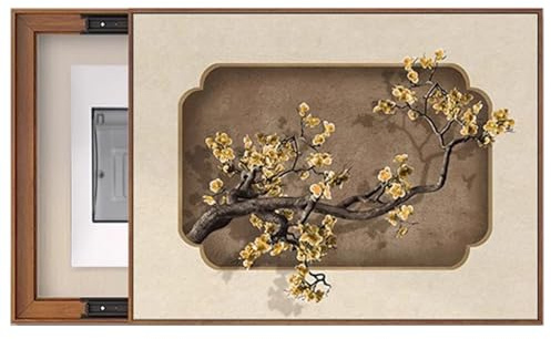 Decorative Meter Panel Protective Cover Horizontal Masking Multimedia Cover Wall Art Distribution Box Living Room(C,60x45cm)