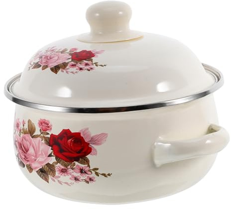 UTHCLO Pentola Smaltata con Coperchio Pentola Smaltata Capiente per Cotture Lente Vintage con Manico