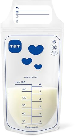 MAM Sacchetti per latte | Confezione da 100 | Soluzione per conservare il latte materno a prova di perdite e pre-sterilizzato | Design salvaspazio | Facile da versare e riporre | Essenziali per